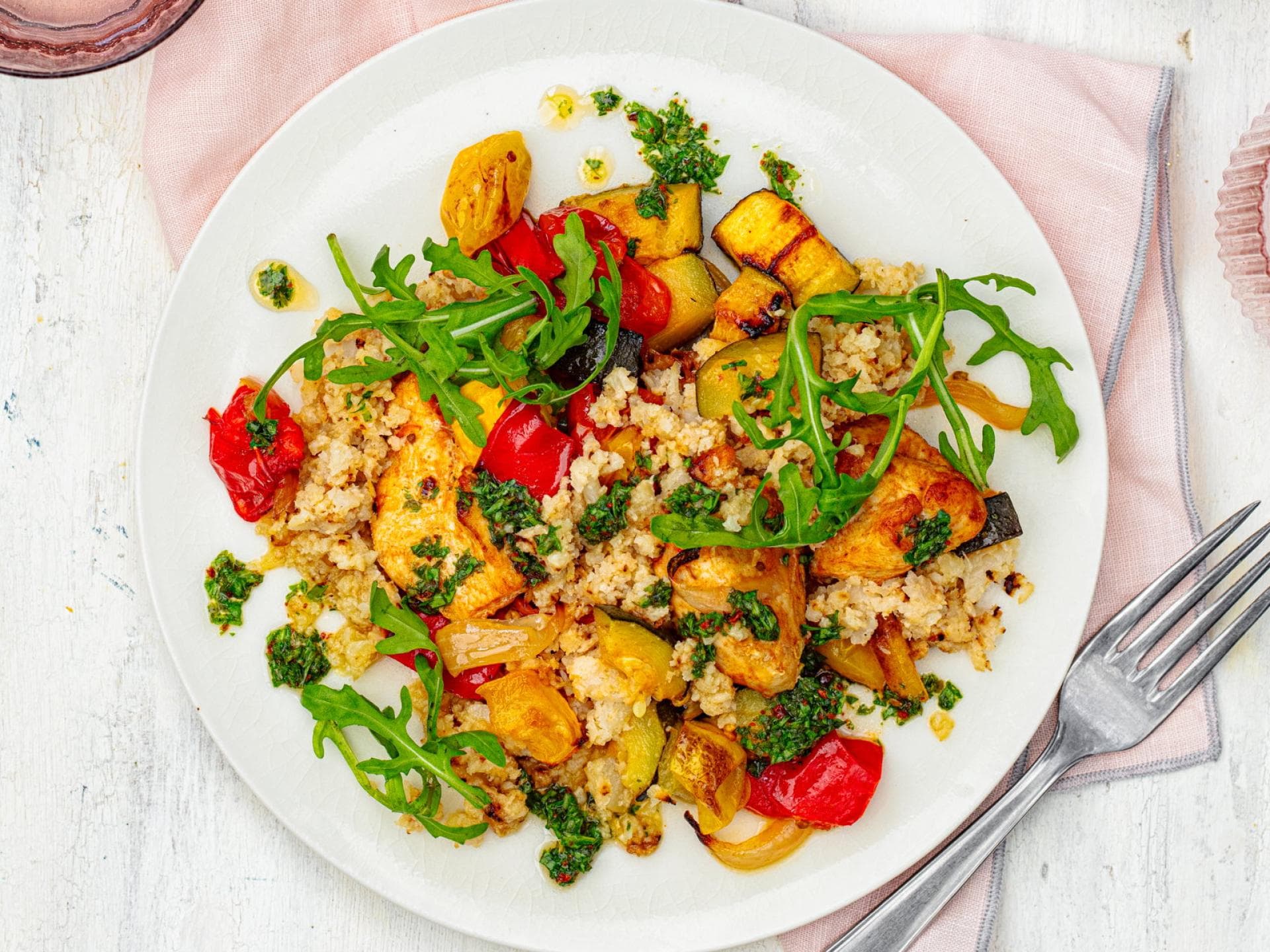 Rezept für Hähnchen mit Blumenkohl aus dem Ofen Hähnchen mit Blumenkohl aus dem Ofen