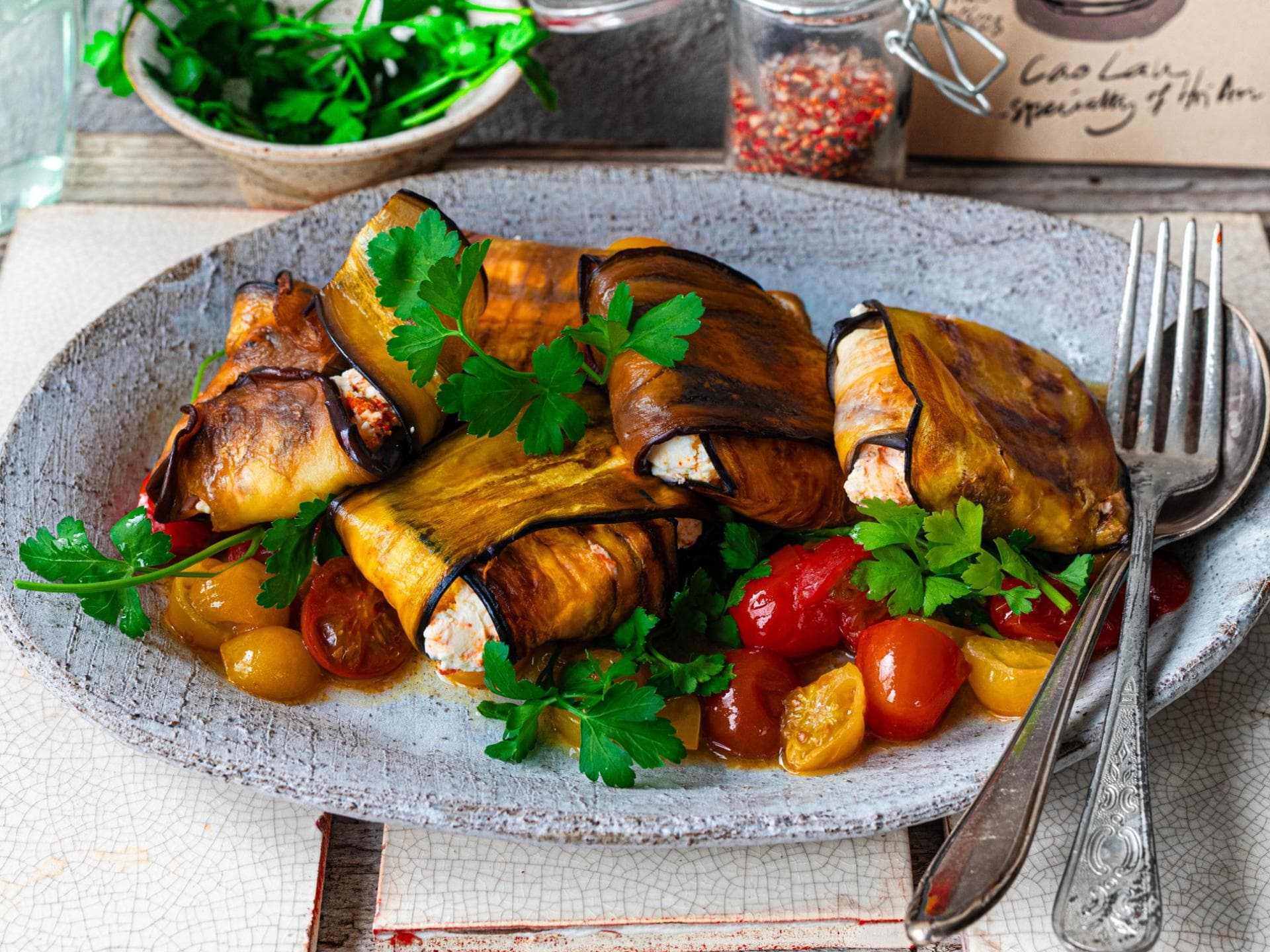 Gefüllte Aubergine mit Feta Gefüllte Aubergine mit Feta