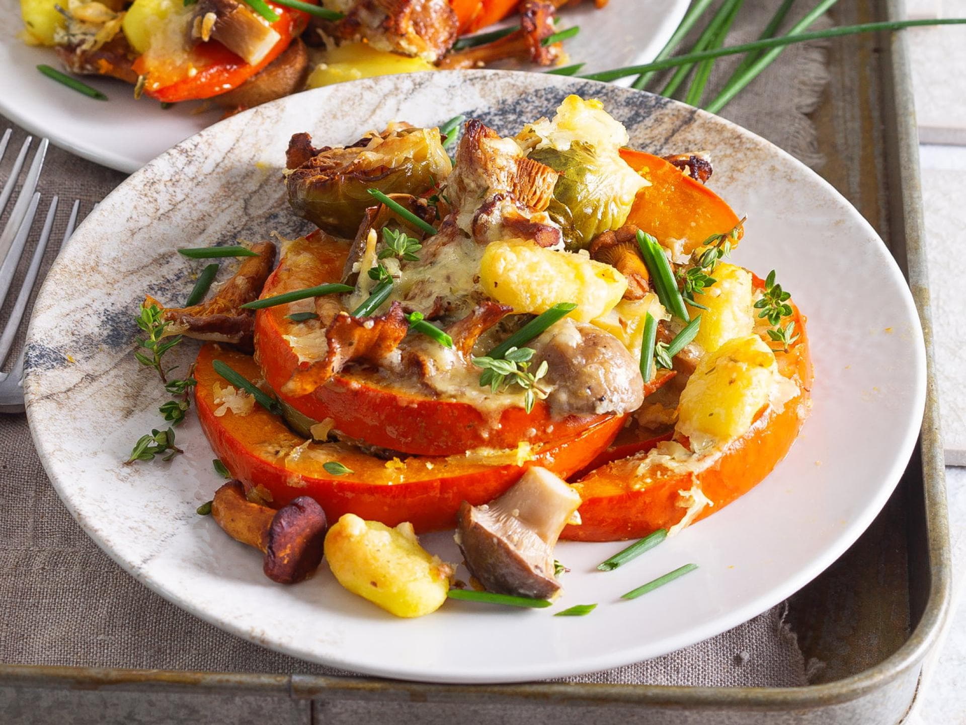 Ofen-Gnocchi mit Kürbis und Pilzen Ofen-Gnocchi mit Kürbis und Pilzen