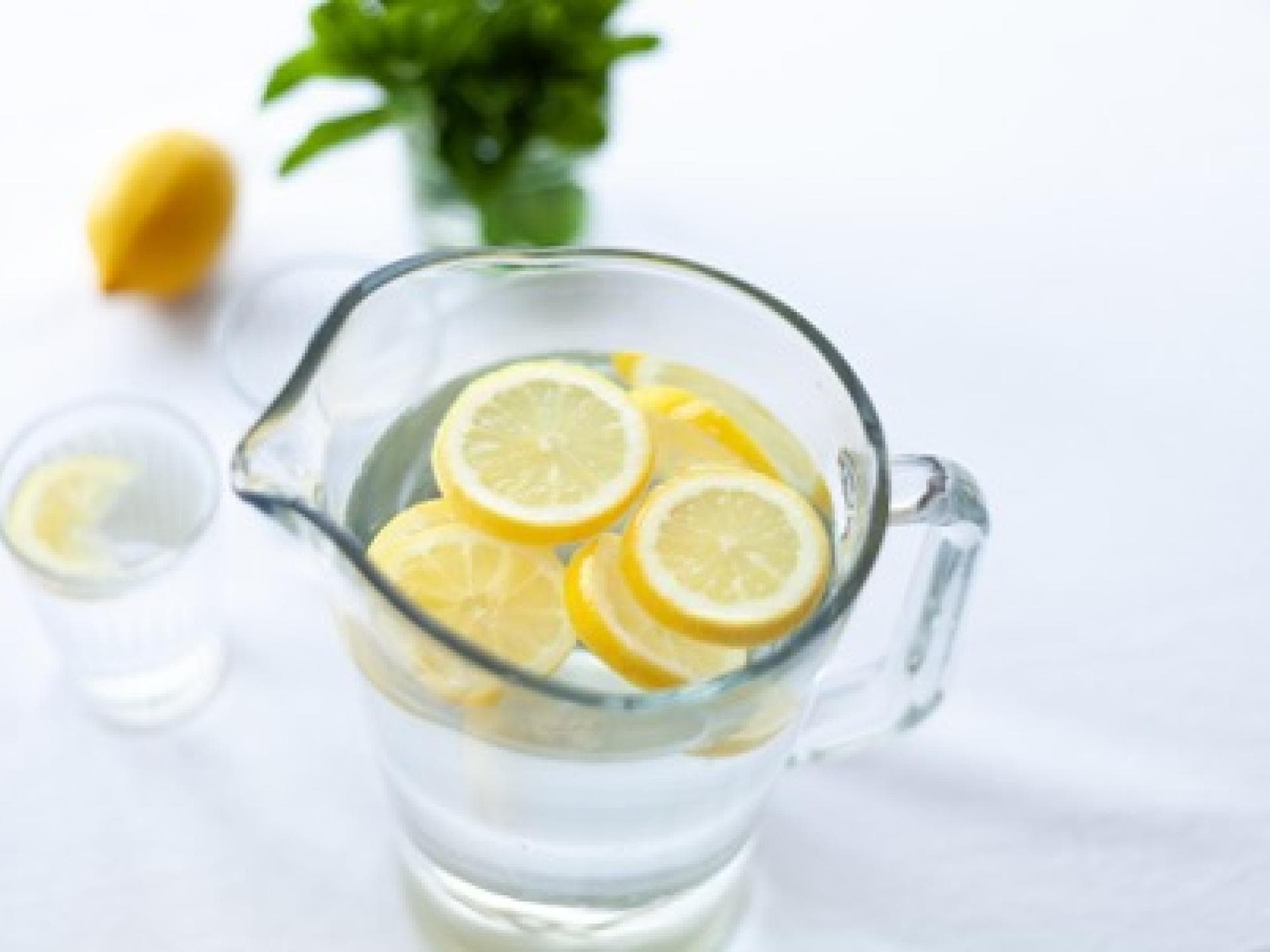 Karaffe Wasser mit Zitronen Karaffe Wasser mit Zitronen