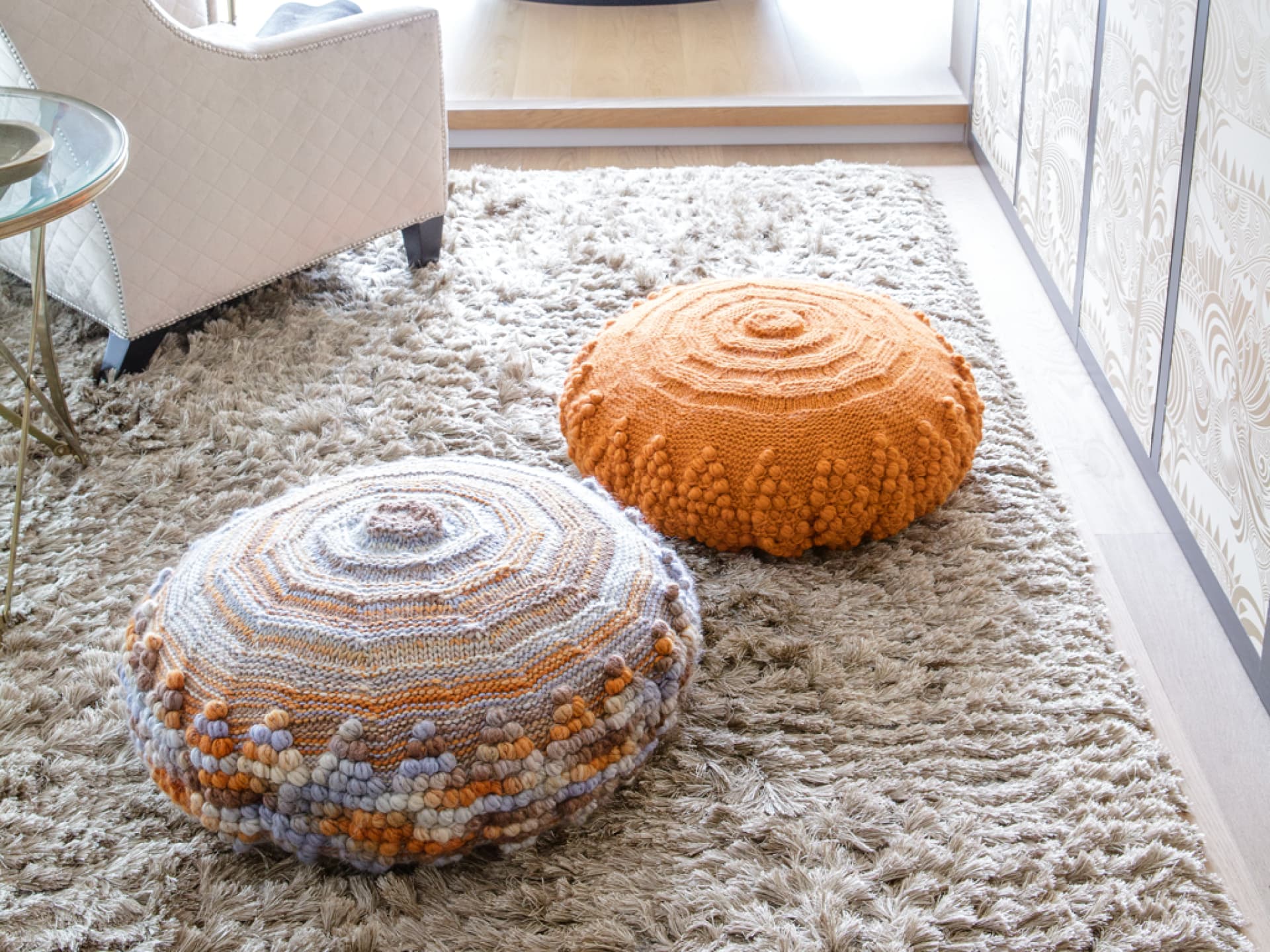 Häkelanleitung für Poufs aus Merinowolle Gehäkelte Poufs aus Merinowolle