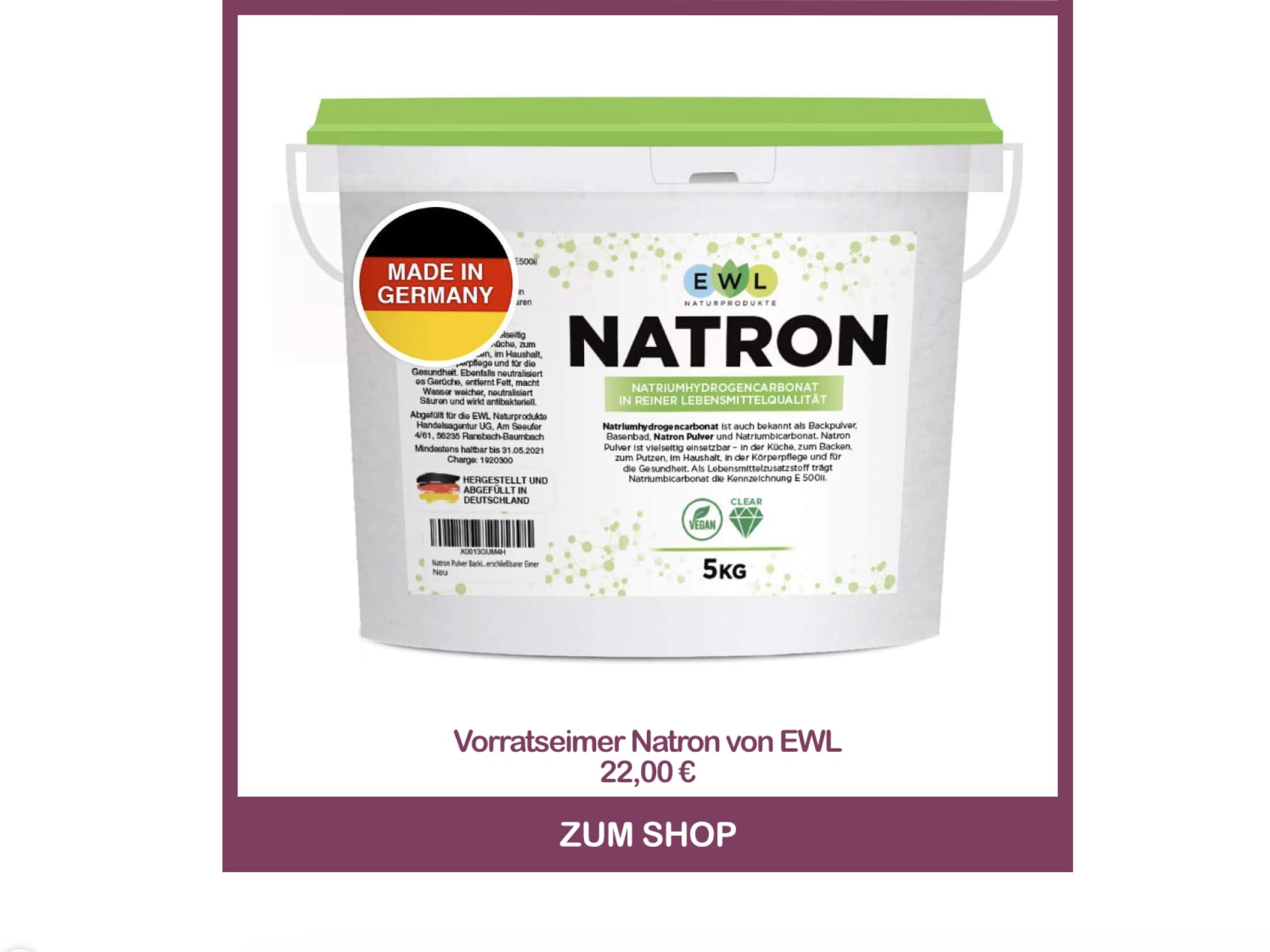 Natron von EWL im Vorratseimer Pfannenboden reinigen mit Natron von EWL