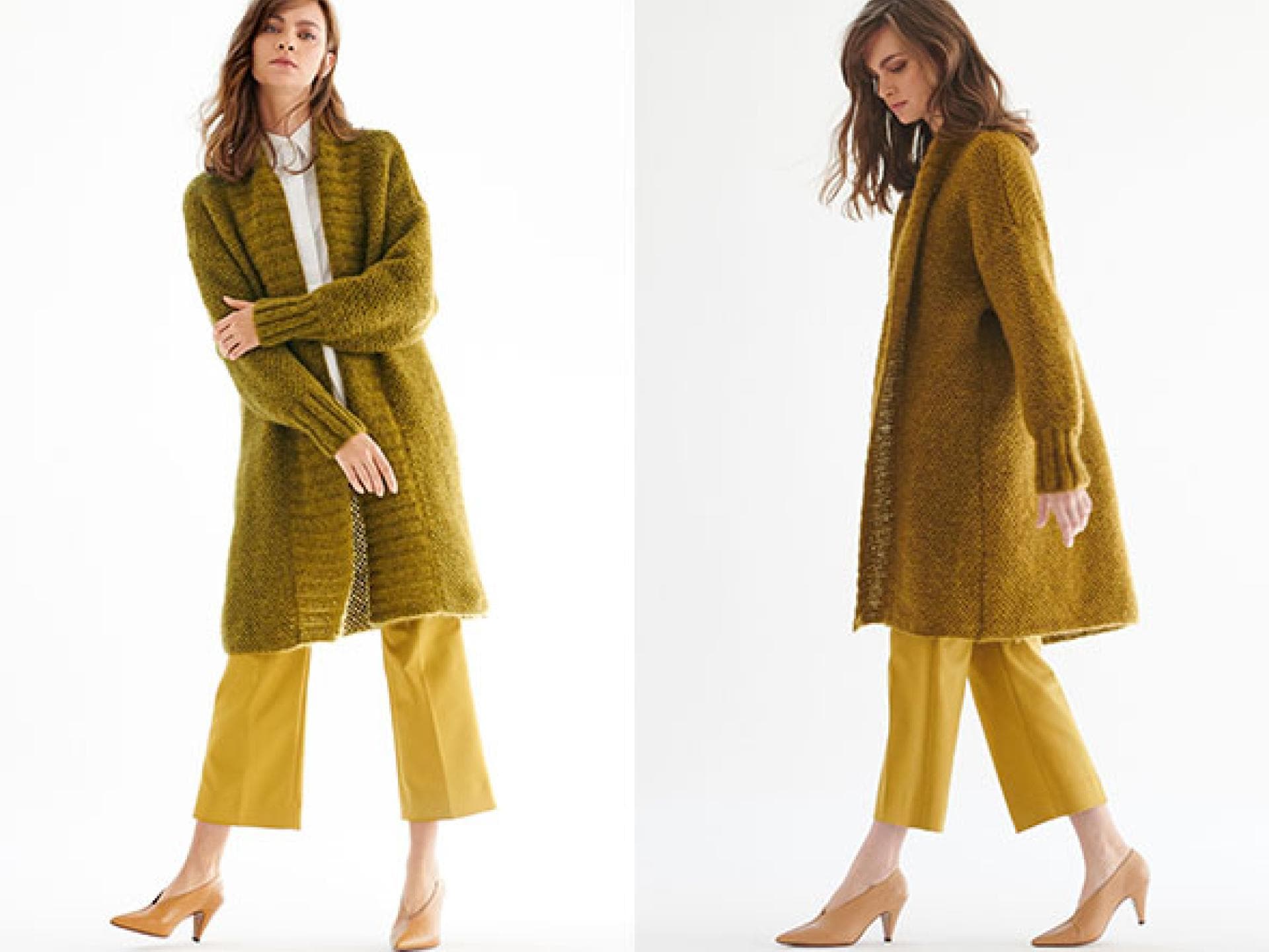 Strickanleitung für den Long Coat von Lana Grossa Stricken mit Seide - Model mit elegantem Long Coat
